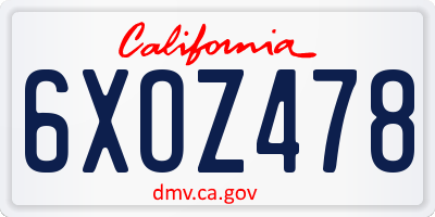 CA license plate 6XOZ478
