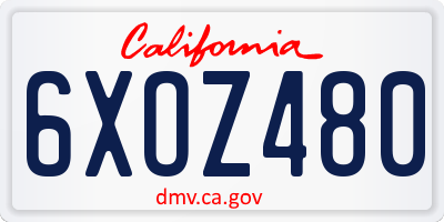 CA license plate 6XOZ480