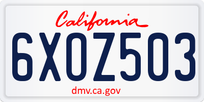 CA license plate 6XOZ503