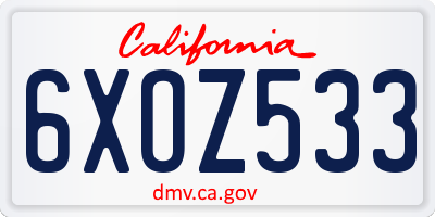CA license plate 6XOZ533