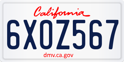 CA license plate 6XOZ567