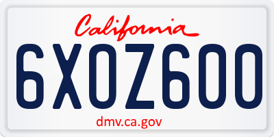 CA license plate 6XOZ600