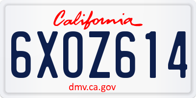 CA license plate 6XOZ614