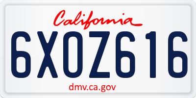 CA license plate 6XOZ616