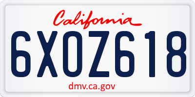 CA license plate 6XOZ618