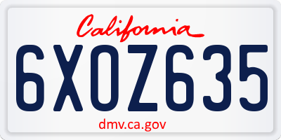 CA license plate 6XOZ635