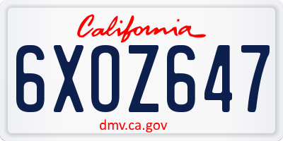 CA license plate 6XOZ647
