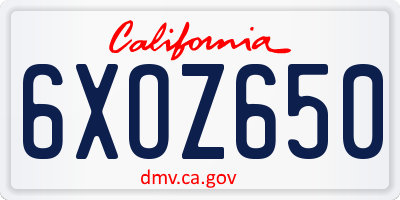 CA license plate 6XOZ650