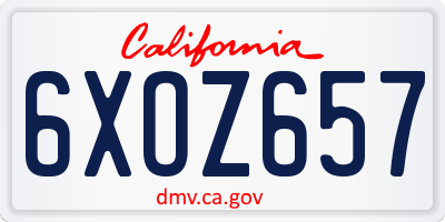 CA license plate 6XOZ657
