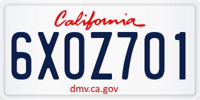 CA license plate 6XOZ701