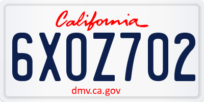 CA license plate 6XOZ702