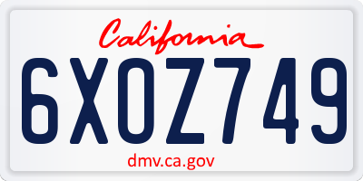 CA license plate 6XOZ749