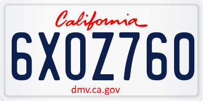 CA license plate 6XOZ760
