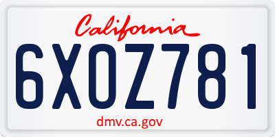 CA license plate 6XOZ781