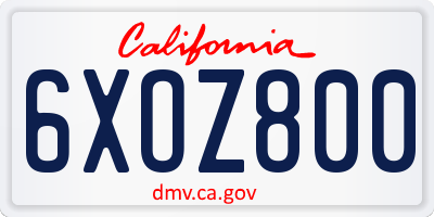 CA license plate 6XOZ800