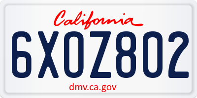 CA license plate 6XOZ802