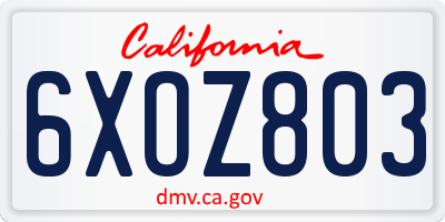 CA license plate 6XOZ803