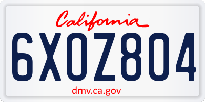 CA license plate 6XOZ804