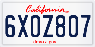 CA license plate 6XOZ807