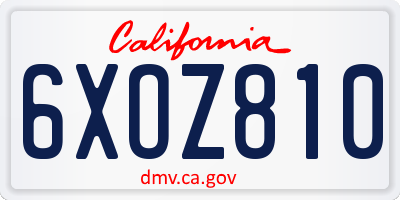 CA license plate 6XOZ810