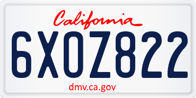 CA license plate 6XOZ822