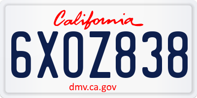 CA license plate 6XOZ838