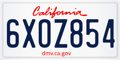 CA license plate 6XOZ854