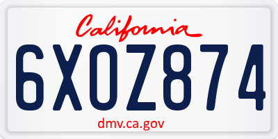 CA license plate 6XOZ874