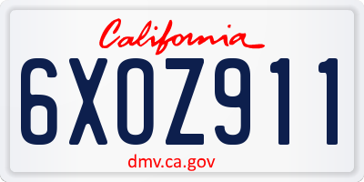 CA license plate 6XOZ911