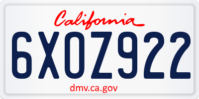 CA license plate 6XOZ922