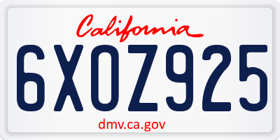 CA license plate 6XOZ925