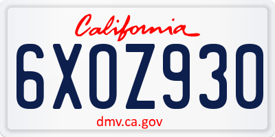 CA license plate 6XOZ930