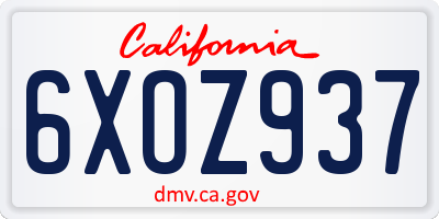 CA license plate 6XOZ937
