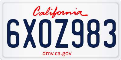CA license plate 6XOZ983