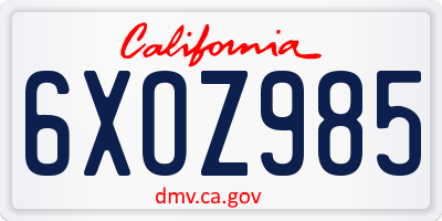 CA license plate 6XOZ985