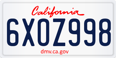 CA license plate 6XOZ998