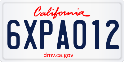 CA license plate 6XPA012