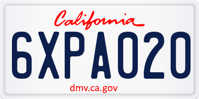 CA license plate 6XPA020