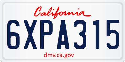 CA license plate 6XPA315