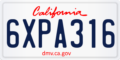 CA license plate 6XPA316