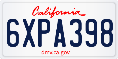 CA license plate 6XPA398