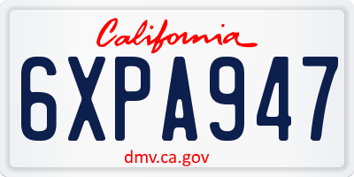 CA license plate 6XPA947