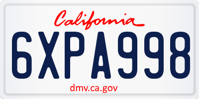 CA license plate 6XPA998