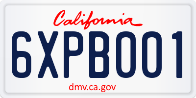 CA license plate 6XPB001
