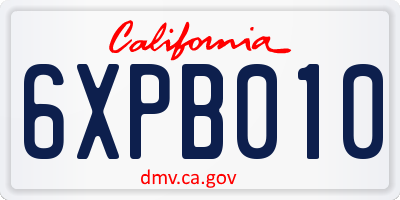 CA license plate 6XPB010