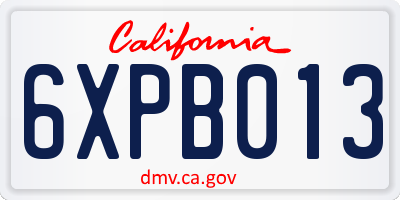 CA license plate 6XPB013