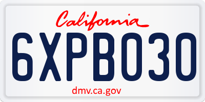 CA license plate 6XPB030