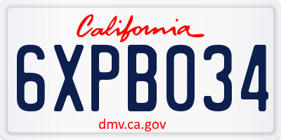 CA license plate 6XPB034
