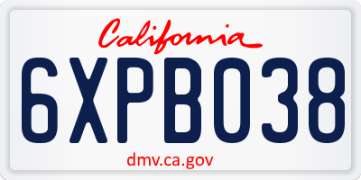 CA license plate 6XPB038