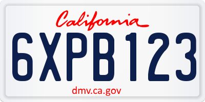 CA license plate 6XPB123